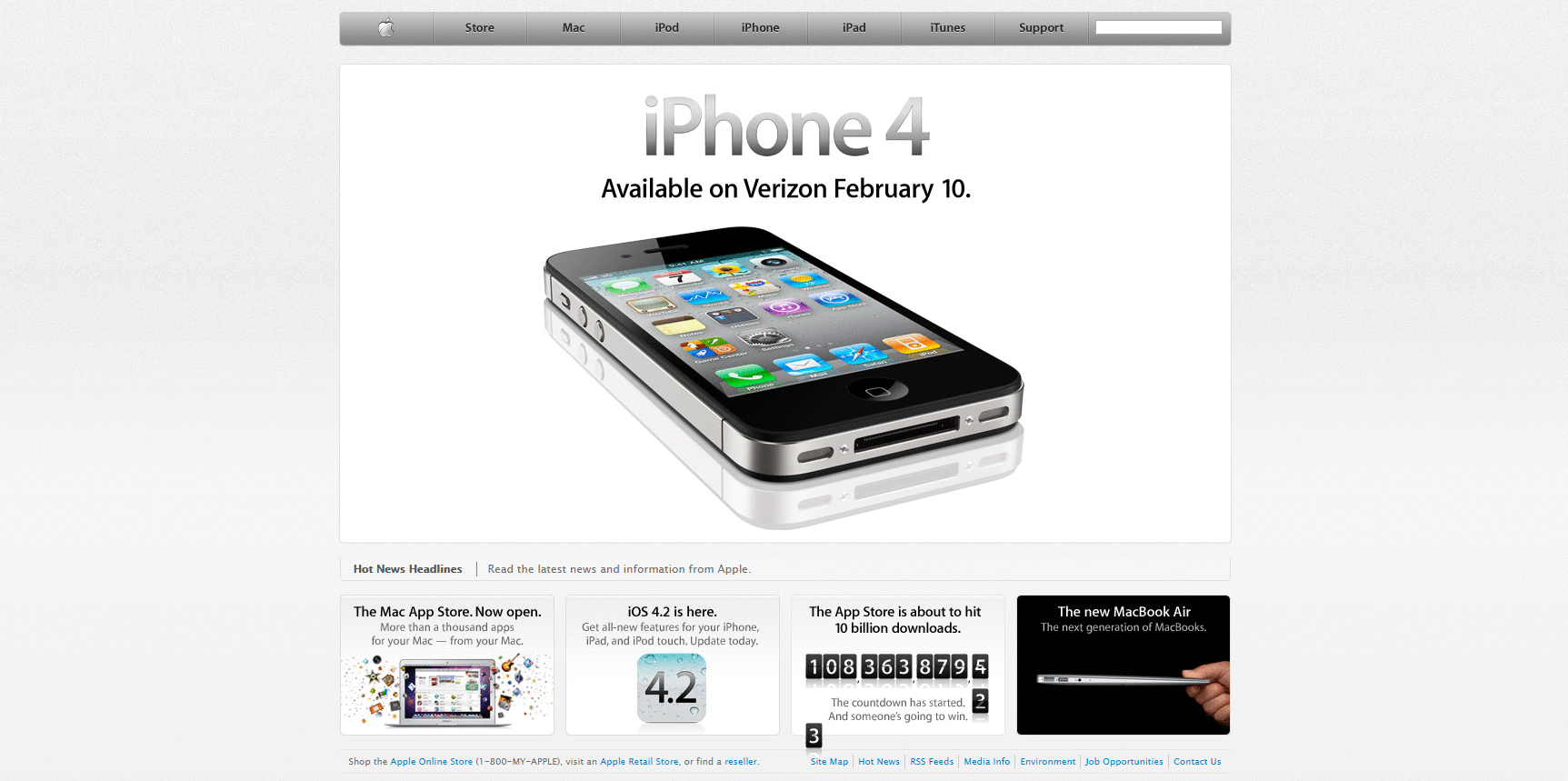 Website Design for apple.com in 2011