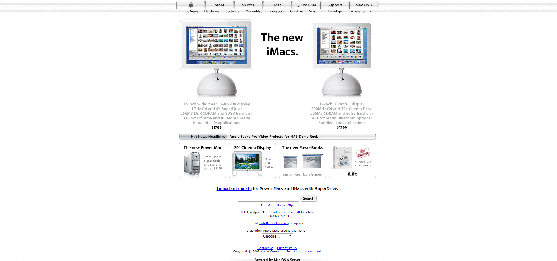 Website Design for apple.com in 2003